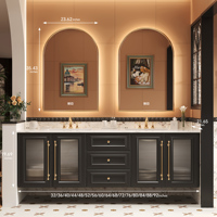 Meuble-lavabo mural de style moderne et luxueux, minimaliste nordique, avec vasque en céramique et armoire en bois massif