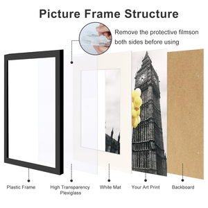 Classic <b>Black</b> Wooden Poster Frame Tempered Glass Wall Hook Includes 11x14 Picture Poster 16 X 20 Matted Frames - Product Image 2