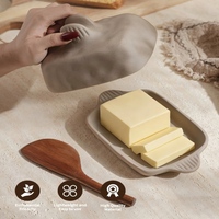 Ensemble de beurrier rectangulaire en céramique avec couvercle, fait main, en terre cuite texturée, spécial cuisine - Vente chaude