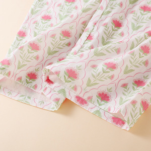 Conjunto de Pijamas de Maternidad Personalizados al por Mayor, 100% Algodón, Color <span class=keywords><strong>Rosa</strong></span>, <span class=keywords><strong>con</strong></span> Bordado Floral, Cuello de Encaje, Tela Tejida, Manga Larga, Ropa de Dormir para Mujer - Product Image 2
