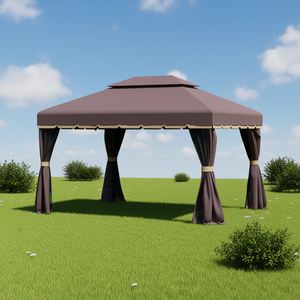 Pergola Gazebo da Giardino 3x4m Colore Caffè Tessuto Resistente alle Intemperie Stile Classico Rettangolare Riparo Esterno - Product Image 2