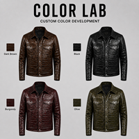 Veste décontractée pour homme en cuir grain crocodile, col rabattu, boutons métalliques, poches à rabat sur la poitrine, manches longues, vente en gros