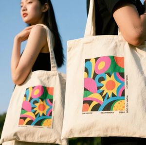 Vente en gros Sac fourre-tout court à longue sangle en sergé de coton avec logo personnalisé Couleurs personnalisées Toutes saisons Sac à provisions décontracté - Product Image 4