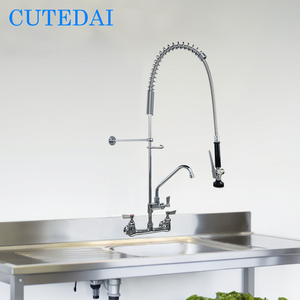 Meilleur <span class=keywords><strong>Robinet</strong></span> <span class=keywords><strong>de</strong></span> <span class=keywords><strong>Cuisine</strong></span> Mural Central en Laiton à 2 Trous, Eau Chaude et Froide, Double Poignée, Pré-évier Commercial - Product Image 3