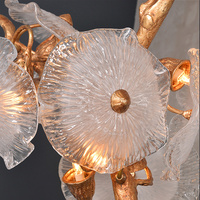 Lampe à suspension de luxe en forme de feuille d'arbre en résine, lampe de plafond LED moderne de designer en verre de fleur pour chambre à coucher