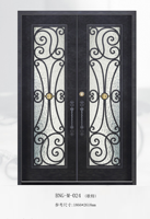 Porte d'entrée double rétro en acier forgé français européen avec vitrage pour villa, cour, appartement, taille personnalisée
