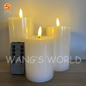 Flickering Flame LED Candles 3 Set Remote Control Flameless Pillar Candles With Timer