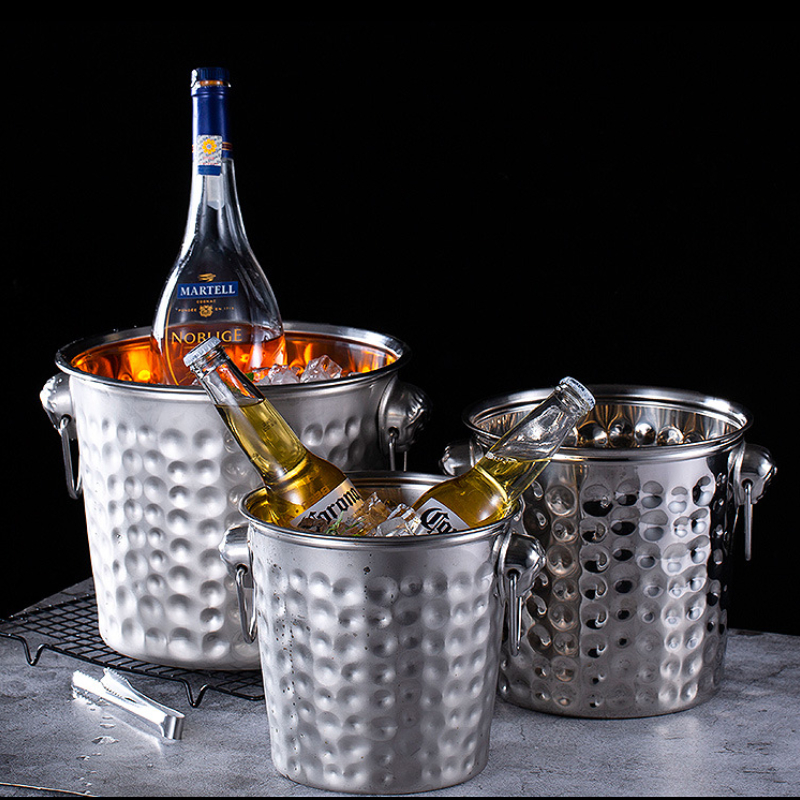 Ice Bucket Champagne Bucket With Tongs Scoop Lid, Double Wall Wine Bar
