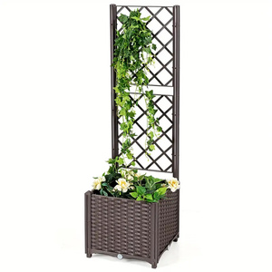 Jardinera Elevada para Plantas de Exterior con Rejilla Marrón y Tapón de Drenaje, con Macetas Grandes - Soporte Integrado para Plantas Trepadoras - Product Image 1