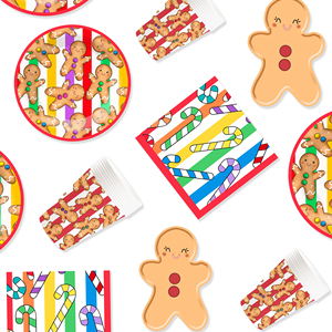 DAMAI - Juego de Platos, Vasos y Servilletas de Papel con Diseño de Hombre de Jengibre Sonriente para Fiestas Navideñas - Product Image 2