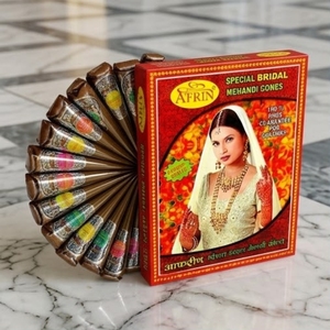 Coffret spécial de cônes de henné pour mariée, prêt à l'emploi, cônes de mehndi naturels, application fluide, pointe fine, art corporel, couleur traditionnelle henné - Product Image 1