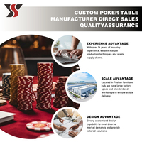 Mesa de Póker LED Personalizada YS OEM con Pedestal Dividido, Fieltro Azul y Negro, Rieles Crema, Soportes Dorados, para 8 Jugadores, Baccarat, Casino