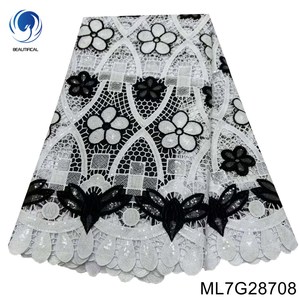 Tessuto cordone 2023 africano nuovo Design bianco e nero Guipure tessuto di pizzo 5 iarde per il vestito ml7 g287 - Product Image 5
