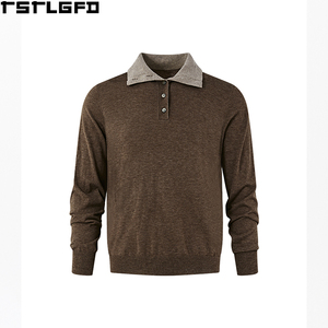 Custom Double Collar Knit <b>Shirt</b> <b>Men</b> <b>Brown</b> Tan Contrast Wool Blend Long Sleeve <b>Men'S</b> <b>Shirts</b> Manufacturers Bulk - Product Image 5