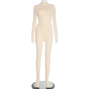 Hot Bán Màu Rắn O-Cổ Dài Tay Áo Bodycon Tops Xà Cạp Phụ Nữ Hai Mảnh Bộ - Product Image 2