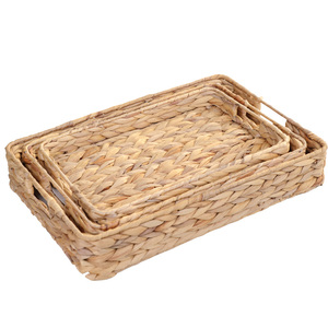 Wholesale Rectangle Water Hyacinth <b>Basket</b> With Handles Water Hyacinth <b>Storage</b> Tray Family Expenses Hand Weaving Tray - Product Image 2