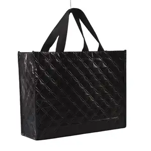 Customized colorful aluminized diamond plaid shopping bag with cotton embossed waterproof tote bag laser non-woven bag