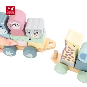 Holz kinder Lernspiel Little Zoo Animals Stacking Train Holzstapel Zug Spielzeug für Kinder