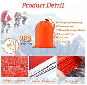 Couverture de survie d'urgence avec tapis de sol et sifflet, kit d'abri thermique réfléchissant pour le camping, la randonnée et les premiers secours en extérieur - Product Image 4