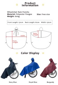 Premium 240T Pongee Thickened <strong>Wheelchair</strong> Raincoat PVC Coated Waterproof <strong>Poncho</strong> with Reflective Strips for Disabled - Product Image 5
