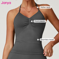 Janya leggings d'entraînement taille haute pour femmes, ensemble de deux pièces logo personnalisé, ensembles de vêtements de sport solides sans couture pour le yoga et le fitness