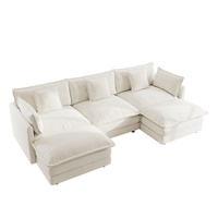 Sofá Seccional en Forma de U Moderno y Lujoso, Blanco, Minimalista, Suave, de 5 Plazas, con Reposapiés Reversible y Convertible