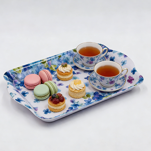 Plateau de service <span class=keywords><strong>pas</strong></span> <span class=keywords><strong>cher</strong></span> pour desserts, collations et boissons, 8,25 pouces x 5,7 pouces, imprimé hortensia, petits plateaux en mélamine pour manger - Product Image 2