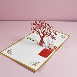 Carte cadeau en papier romantique personnalisée pour la Saint-Valentin, invitation <span class=keywords><strong>de</strong></span> <span class=keywords><strong>mariage</strong></span> rouge, carte <span class=keywords><strong>de</strong></span> vœux 3D pop-up pour anniversaire, couple sous un arbre en forme <span class=keywords><strong>de</strong></span> cœur - Product Image 4