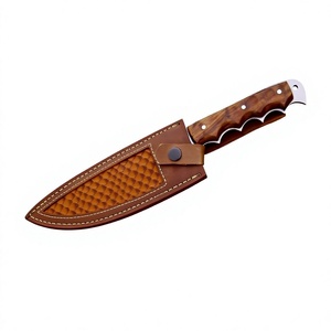 Couteau Bowie à lame fixe avec manche en bois de rose, étui en cuir, acier Damas, bord dentelé, DIY OEM - Product Image 3