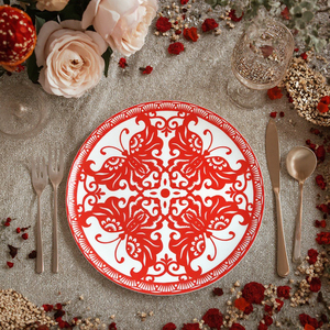 Service d'assiettes personnalisables en porcelaine fine à motif floral rouge, 4 pièces, compatibles lave-vaisselle, style chinois, pour mariage, restaurant, maison - Product Image 2