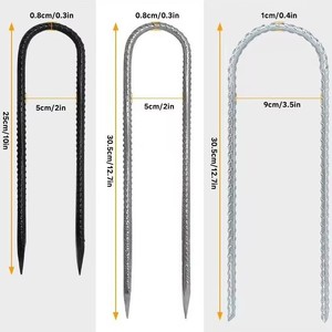 Black Galvanized U Shaped Steel <b>Ground</b> Reinforcement Piles Tent Pegs Garden Anchors Outdoor Fixing <b>Stakes</b> - Product Image 4