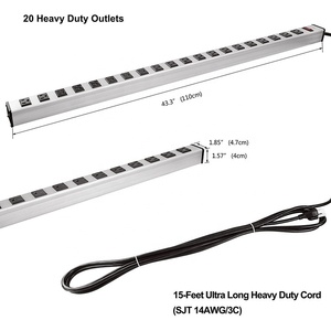 Regleta de seguridad metálica de alta resistencia con 20 tomas, enchufe de 3 pines de uso general/residencial, 15A 125V, de aleación de aluminio, estándar de EE. UU. - Product Image 5