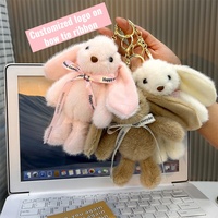 Jouets Songshan, Pâques, logo personnalisé sur ruban, lapin en peluche, cadeau, mini 15 cm, oreilles longues, lapin mignon en peluche, pendentif, porte-clés