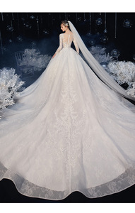 Nuovo <span class=keywords><strong>Abito</strong></span> <span class=keywords><strong>da</strong></span> <span class=keywords><strong>Sposa</strong></span> Principale Collezione Super Fatata <span class=keywords><strong>da</strong></span> Sogno 2022 con Coda a Cielo Stellato e Maniche Lunghe a Filo Pavimento <span class=keywords><strong>per</strong></span> Spose dal Temperamento Francese - Product Image 5