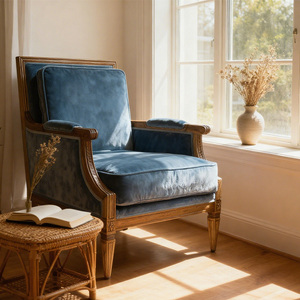 Hiện đại màu xanh nhung Ghế sofa đơn thiết kế mới đồ nội thất phòng khách nhà hàng chất lượng vải - Product Image 5