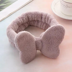 Turban en dentelle polaire doux avec nœud personnalisé Bandeaux bandeaux de douche avec nœud maquillage pour le lavage du visage - Product Image 5