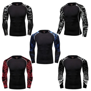 Haut <span class=keywords><strong>de</strong></span> compression à manches longues pour homme, col ras du cou, manches imprimées, pour grappling, entraînement, <span class=keywords><strong>gym</strong></span>, sport athlétique, sur mesure - Product Image 1