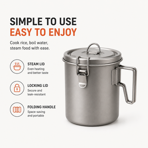 Casserole de cuisson en titane personnalisable pour camping, cuisson à la vapeur, ébullition d'eau, équipement de cuisine extérieur pour randonnée avec couvercle verrouillable - Product Image 5