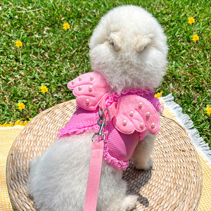 Shine And Shine Pearl Angel Princess Pet Harness Pink Breathable <b>Small</b> Dog Cat <b>Chest</b> Strap With Leash - Product Image 5