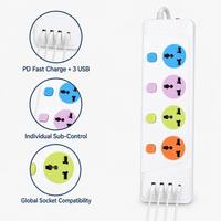 Cable de Extensión Universal con Enchufe para EE. UU., UE y Reino Unido, Fabricado en China, con 4 Tomas de Corriente, 3 Puertos USB y 1 Puerto Tipo C