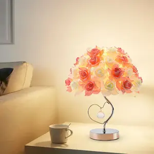 โคมไฟตั้งโต๊ะ LED รูปดอกกุหลาบโคมไฟกลางคืนข้างเตียงสำหรับตกแต่งงานแต่งงานที่บ้าน