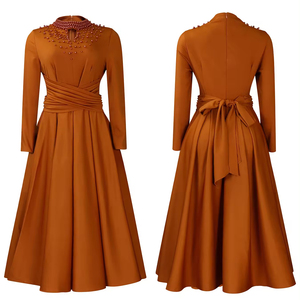 Nuova moda donna <span class=keywords><strong>abito</strong></span> elegante con collo in rilievo a manica lunga <span class=keywords><strong>svasato</strong></span> gonna altalena <span class=keywords><strong>abito</strong></span> con Shirring vita africano - Product Image 1