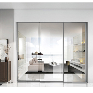 Porte coulissante moderne en aluminium à cadre ultra-fin, isolation phonique, <span class=keywords><strong>panneau</strong></span> de verre du <span class=keywords><strong>sol</strong></span> au plafond pour cuisine, villa, intérieur-extérieur - Product Image 1