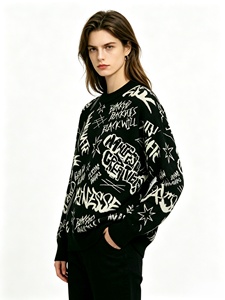 Suéter Unisex de Algodón BCI, Tejido Jacquard, Cuello Redondo, con Estampado de Letras, Estilo Urbano - Product Image 6