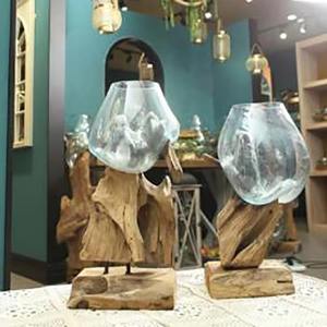 Новый креативный Домашний Деревянный орнамент натуральный цельный деревянный Базовый стеклянный аквариум для рыбы Юго-Восточной Азии ваза для свадебного украшения - Product Image 6