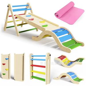 Estructura de escalada interior de madera Qingxin, juego de tobogán arcoíris para niños de 3 a 6 años, juguete de gimnasio de madera maciza - Product Image 1
