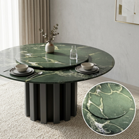 Table à manger ronde en marbre vert Verde avec plateau tournant et base cannelée, style moderne et luxueux, pour salle à manger et salon, directement du fabricant