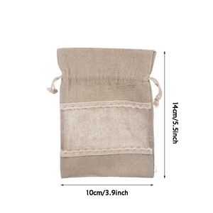 Sac classique en coton et lin avec fenêtre en organza 10x14cm, pochette en coton et jute avec dentelle, joli sac cadeau pour les faveurs de fête - Product Image 2