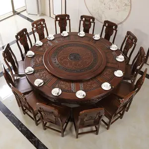 Large Round Automatic Rotatable Real Marble Dining Table Set Commercial Furniture for Hotel Hall Restaurant Sintered Stone Table