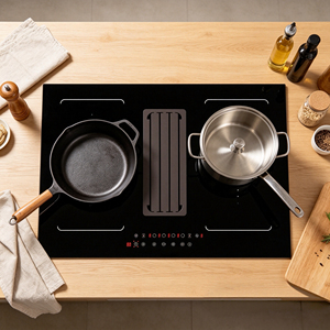 Table de cuisson à <span class=keywords><strong>induction</strong></span> en acier inoxydable avec <span class=keywords><strong>hotte</strong></span> et extracteur intégrés pour usage domestique et hôtelier, <span class=keywords><strong>plaque</strong></span> à <span class=keywords><strong>induction</strong></span> combinée - Product Image 3